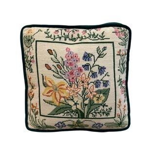 Floral Needlepoint Throw Pillow 12" x 12"